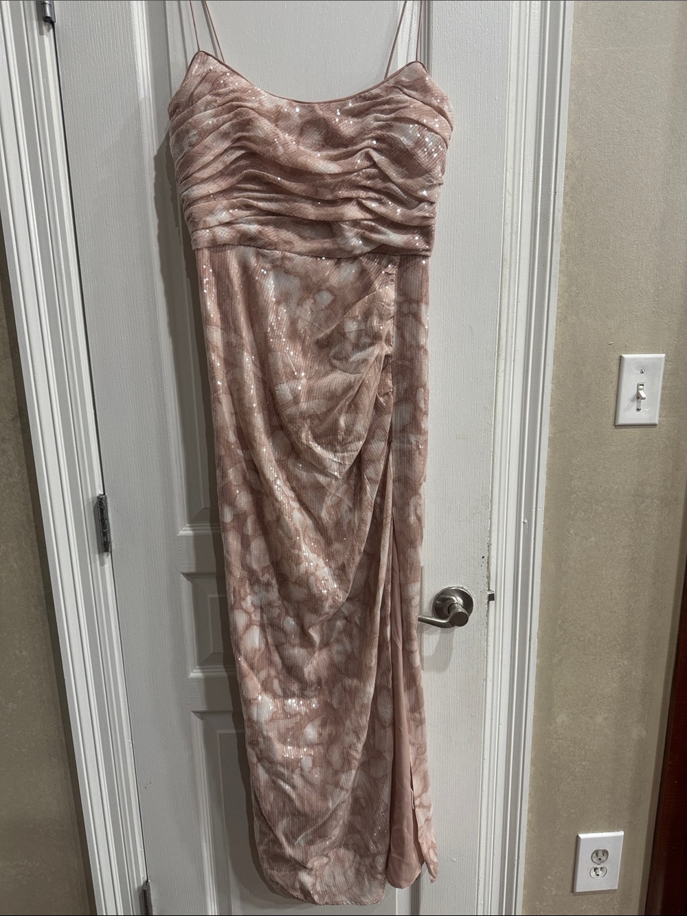 Hutch Blush Pink Sequin Evening Dress - Sleeveless Ruched Bodice